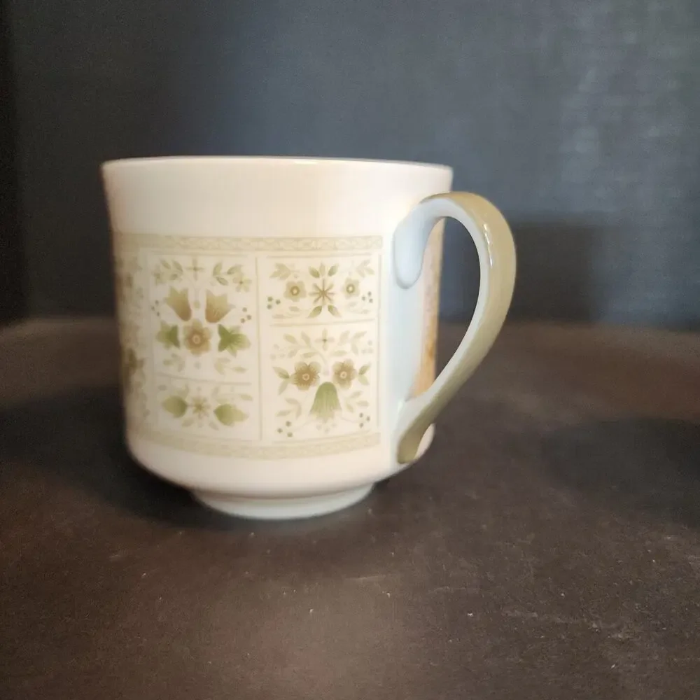 Royal Doulton Tea Coffee China Cup~Samarra~Green Tan Floral, England Set of 2